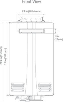 Front view of NPN-160E calentador de agua sin tanque