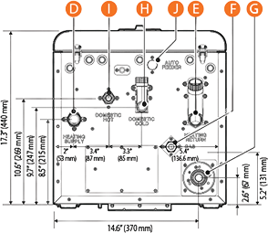 Bottom view of NFC-250/175H combi-boiler