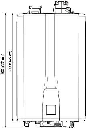 Front view of NPE-180A2 tankless water heater