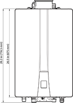 Front view of NHW-199AI non-condensing tankless water heater