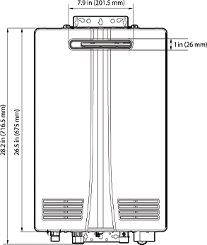 Front view of NHW-180AE tankless water heater
