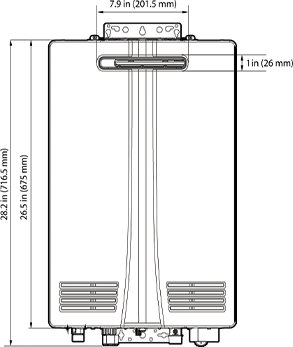 Front view of NHW-180AE non-condensing tankless water heater